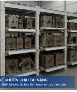Kệ để khuôn chịu tải nặng do DV.TECH thiết kế và gia công theo yêu cầu. Kết cấu thép chắc chắn, phù hợp lưu trữ khuôn nhựa, khuôn dập và khuôn cơ khí trong nhà máy.
