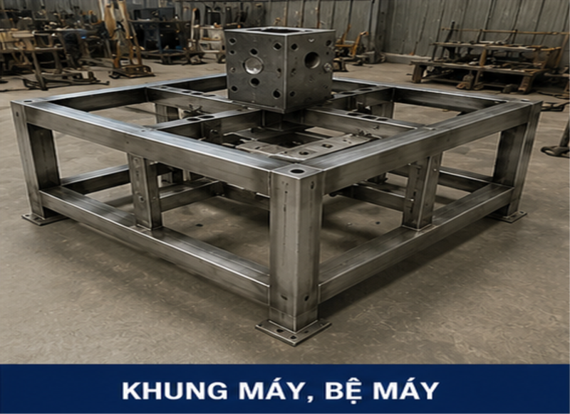 Khung máy, bệ máy gia công theo yêu cầu, đảm bảo độ chính xác, chịu tải cao, phù hợp lắp đặt máy móc và dây chuyền sản xuất.