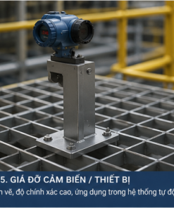 Hình ảnh giá đỡ cảm biến và thiết bị công nghiệp do DV.TECH thiết kế, gia công theo yêu cầu. Kết cấu chắc chắn, độ chính xác cao, phù hợp hệ thống tự động hóa và dây chuyền sản xuất.
