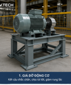 Hình ảnh giá đỡ động cơ công nghiệp do DV.TECH thiết kế và gia công theo yêu cầu. Kết cấu thép chắc chắn, chịu tải cao, phù hợp lắp đặt trong nhà máy và xưởng sản xuất.