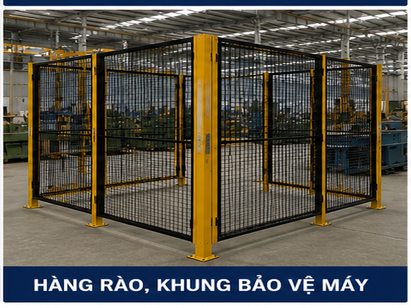 Hàng rào, khung bảo vệ máy gia công theo yêu cầu, đảm bảo an toàn cho khu vực sản xuất và dây chuyền máy móc.